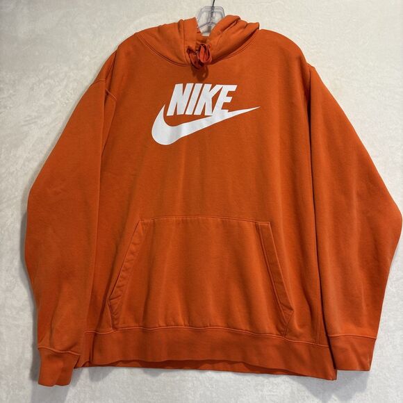 Nike Hoodie Men's XXL Orange Sportswear Club Fleece Graphic Pullover Sweatshirt - Picture 1 of 15